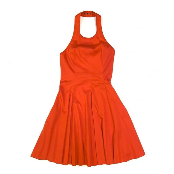 Jessica Simpson | Dresses | Jessica Simpson Hot Coral Orange Backless Halter  Top A Line Sun Dress 2 Euc | Poshmark